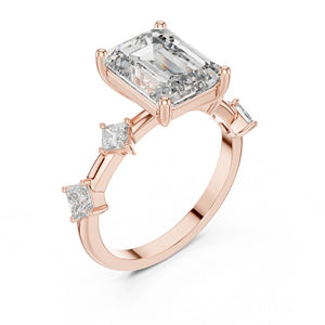 Bague de mariage en or rose 14 carats avec émeraude et diamant de laboratoire de taille princesse pour femme |   Nouveau diamant cultivé - Product Image 4