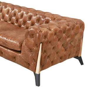 Sofá Chesterfield de Cuero Genuino Estilo Costero de Dos Plazas con Respaldo Acolchado, Brazos Rectos y Patas Metálicas para Sala de Estar - Product Image 4