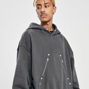 Sudadera con capucha para hombre 2026 de algodón 100% con cremallera, estilo urbano, bordado, patchwork, pedrería, apliques en relieve y efecto Monkey Acid Wash - Product Image 1