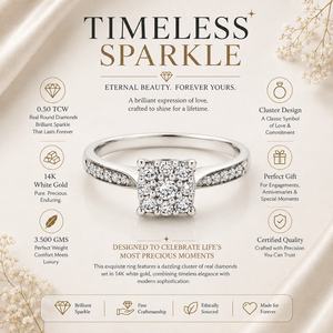 0.50 TCW Real Round Cut <b>Cluster</b> Diamond Engagement Ring for Women | Luxury Wedding Anniversary Fine Jewelry Gift Elegant Ring - Product Image 5