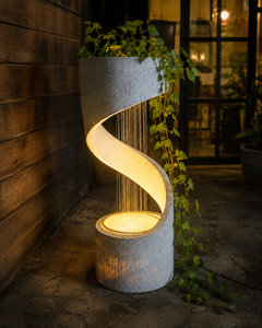Fuente de Agua en Espiral Moderna de Resina Artificial con Iluminación, Decoración Independiente para Jardín y Patio, Fácil de Instalar - Product Image 1