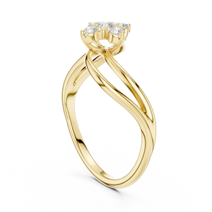 Anillo de Oro Amarillo de Lujo con Flor Infinita y Racimo de Cristales Redondos, Elegante Anillo de Compromiso y Boda para Mujer - Product Image 2
