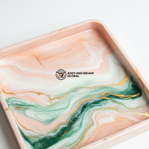 Luxury Pink Marble Resin <b>Tray</b> – Handmade Square Decorative Serving <b>Tray</b> with Gold Veins | Modern Coffee Table & <b>Vanity</b> <b>Tray</b> - Product Image 6