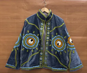 Handmade Cotton Velvet Suzani Embroidery Boho Hippie Women Winter <b>Jacket</b> Indian Ethnic Unisex Coat for Wholesale Buyers - Product Image 2
