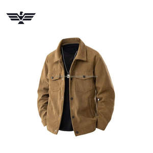 Latest <b>Men's</b> Casual Button-Down <b>Corduroy</b> Shacket Winter Solid Pattern Knitted Layer with Decoration Breathable Customized Color - Product Image 3