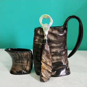 Handcrafted Natural Buffalo Horn Viking Tankard Drinking Mug with Short Horn Cup and Functional Bottle Opener At <b>Cheap</b> Price - Product Image 4