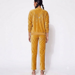 Winter Solid Drawstring Waist <b>Trousers</b> Long Sleeve Zipper <b>Women</b> Rhinestone <b>Velvet</b> Set Soft Fabric Two Piece Clothing - Product Image 2