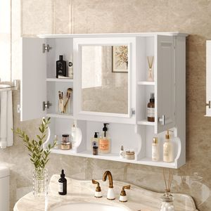 Armoire à pharmacie murale moderne 35 x 28 avec miroir et étagères ouvertes - Product Image 4