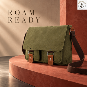 Retro Canvas Messenger <b>Crossbody</b> <b>Bag</b> for <b>Men</b> | Olive Green Shoulder Satchel with Layered Front Pockets Wide Adjustable Strap <b>Bag</b> - Product Image 4