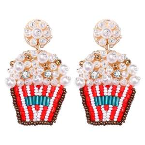 Boucles d'oreilles en perles de céramique faites à la main, multi-perles, bijoux pour femmes pour fêtes et mariages à prix avantageux - Product Image 2