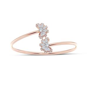 Bague en or rose ovale avec diamant poire, style floral vintage, bande ouverte, bijoux de mariage et de fête pour femme - Product Image 1