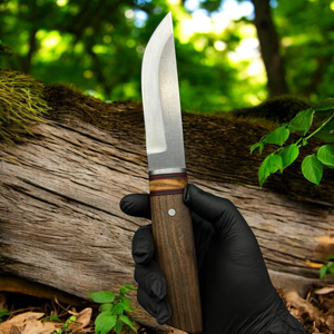 Cuchillo de caza hecho a mano de acero D2 con punta de caña, mango de madera y protector de acero para bushcraft y supervivencia al aire libre, funda de cuero incluida - Product Image 3
