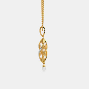 จี้สร้อยคอรูปใบไม้สีเหลืองทองประดับมุกและเพชรแล็บโกรว์ - Product Image 4