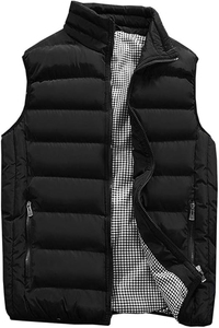 Chaleco Acolchado Verde para Hombre, Cuello Alto, Cierre de Cremallera, Cortavientos, Ropa de Invierno Informal, Color Sólido, Relleno de Poliéster, OEM - Product Image 5