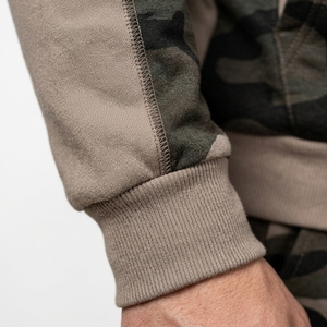 Modern Men's Taupe <b>Tracksuit</b> with Dark Green <b>Camouflage</b> Panels and Matching Casual Jogger Trousers - Product Image 4