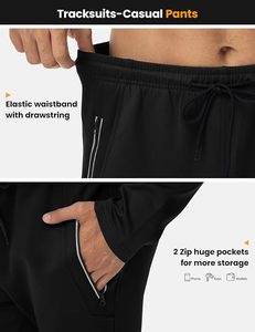 Survêtement noir pour homme, fermeture éclair intégrale, couleur unie, vêtement décontracté, polyester, col montant, poches latérales, coupe classique, vêtement d'automne - Product Image 3