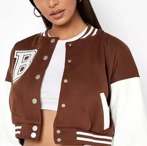 Nueva moda 2025 chaquetas de mujer flocadas de manga corta de cuero al por mayor chaqueta universitaria de béisbol para mujer - Product Image 5