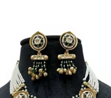 Ensemble collier et boucles d'oreilles en laiton plaqué or de qualité supérieure, avec moissanite Polki, pour mariage et soirée, pour femmes - Product Image 2