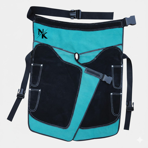 Nueva llegada: Chaps de herrador de lujo Nafko Industry, de cuero genuino, para protección equina, duraderos, de tiro bajo, con cierre de hebilla para kit de herramientas. - Product Image 1