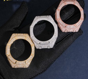Crystal Studded Octagonal <b>Watch</b> <b>Case</b> Mod Kit Stainless Steel Iced Finish Luxury Street Style Timepiece Frame Upgrade - Product Image 2