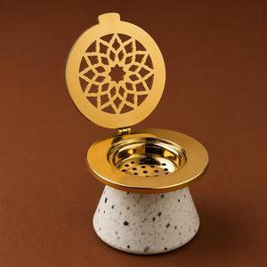 Brûleur d'encens Bakhoor de qualité supérieure avec dessus en acier inoxydable et base en résine, brûleur de parfum arabe fait à la main pour la décoration de la maison, aromathérapie - Product Image 5