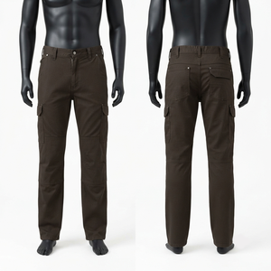 245 GSM Poly Cotton Corduroy Brown <b>Work</b> <b>Cargo</b> <b>Pant</b> Knee Panel Design OEM Manufacturing Waterproof Eco-Friendly Acid Wash Left - Product Image 1