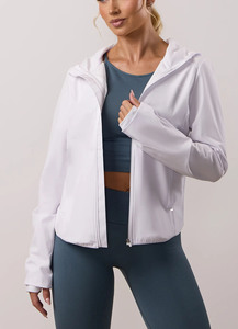 Wholesale OEM Custom Logo <b>White</b> Full Zip Women's Windbreaker <b>Jacket</b> Lightweight Polyester Fabric Gym & Outdoor <b>Jacket</b> For Women - Product Image 3