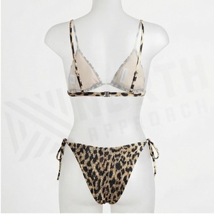 Ensemble bikini deux pièces imprimé léopard avec bas de maillot à nouer sur le côté et bretelles réglables, maillot de bain pour femme - Product Image 2