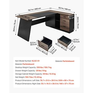 Heavy Duty L-Shaped Executive <b>Desk</b> <b>Large</b> Modern Office Table with Drawers Storage Cabinet 350 LBS Capacity Wooden Office <b>Desks</b> - Product Image 3