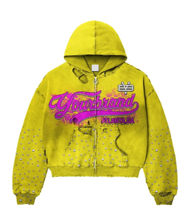 เสื้อฮู้ดดี้โอเวอร์ไซส์แบรนด์ของคุณ  ตกแต่งด้วยคริสตัลสีแดง สไตล์สตรีทแวร์ ยูนิเซ็กส์ พิมพ์ลายโลโก้ด้านหน้า แขนเสื้อแบบปกติ ผ้าเฟรนช์เทอร์รี่ - Product Image 4