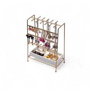 Modern Multi Layer Jewelry Organizer Stand With <b>Grid</b> Hooks Necklace Earring Holder Integrated Tray Efficient Display Rack - Product Image 2