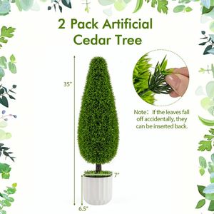 Set di 2 Piante Artificiali di Cedro a Goccia, Altezza 90 cm, in Vaso di Plastica Verde, Decorative per Interni/Esterni - Product Image 5