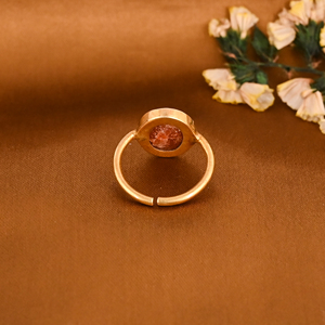 Anillo de Piedra Preciosa Naranja Natural con Engaste de Latón y Baño de Oro, Joyería de Diseño Hecha a Mano para Mujer - Product Image 3