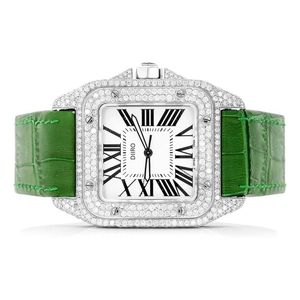 High Quality <b>Square</b> Dial Moissanite Mechanical Watch with Glass Crystal Stainless Steel Case Leather Strap Roman Numeral Analog - Product Image 2