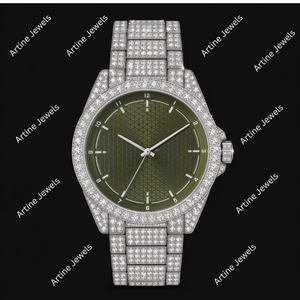 Montre de luxe à cadran vert sertie de diamants avec bracelet serti de diamants, élégante et remarquable, pour un style moderne - Product Image 2
