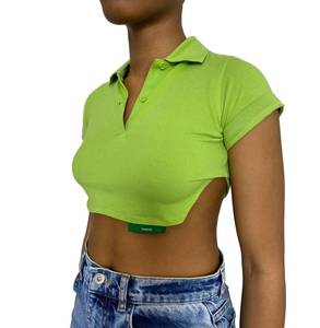 Camiseta Casual de Algodón Tejido de Manga Corta y Cuello Redondo Verde para Mujer, Diseño Personalizado de Alta Calidad para Primavera/Verano - Product Image 6