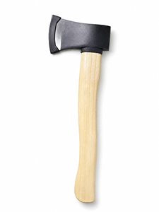 Hacha para partir leña de doble hoja forjada a mano de grado industrial con hoja de acero inoxidable y mango de madera natural para uso en exteriores - Product Image 3