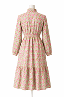 Robe longue trapèze élégante et moderne pour femme, imprimé floral artisanal, col à volants, manches longues, superposée, Kali Gadder Best