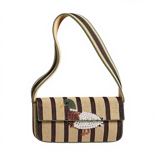 กระเป๋าถือสะพายไหล่แฟชั่นลำลองแบบพกพา ดีไซน์รูปเป็ดทำมือประดับลูกปัดสไตล์วินเทจ  ทรงครึ่งวงกลม/ทรงเหลี่ยม  ของขวัญ - Product Image 1