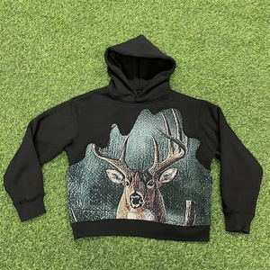 Sweat-shirt à capuche noir pour homme, imprimé pailleté motif montagne, décontracté, pour l'hiver, coupe ample, en polaire tricotée, polyester, service OEM - Product Image 4