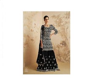 Conjunto de Vestido Gharara de Diseñador en Tela Fox Georgette con Detalles de Lentejuelas Bordadas, Incluye Palazzo y Dupatta - Product Image 1