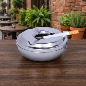 Cendrier en acier inoxydable avec couvercle, porte-cendres pour la maison, le bureau, le bar, accessoires pour fumeurs, argent - Product Image 6