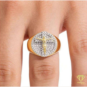 Anillo de cruz religiosa de lujo en plata 925 con diamante cultivado en laboratorio para colecciones de joyería de moda para hombres. - Product Image 2