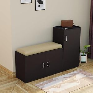 Engineered Wood Shoe <b>Rack</b> Combo with Cushion Seat - Royal Black Finish - Product Image 1