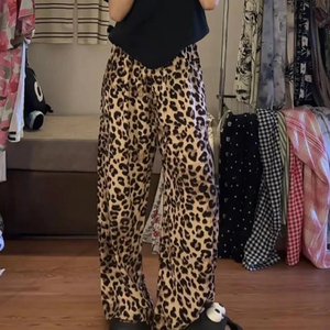 High Waist Leopard Print Summer <b>Trousers</b> Breathable Cooling Fabric, Loose Fit Casual Streetwear Full-Length Pants - Product Image 4