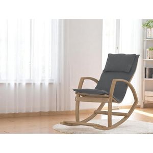 Poltrona moderna accento grigio scuro con schienale alto in legno sedia a dondolo imbottita con struttura in legno contemporanea a dondolo per spazi abitativi - Product Image 3