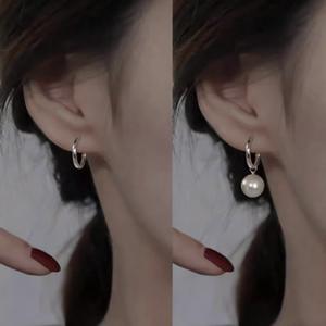 ต่างหูมุกน้ำจืดธรรมชาติจูจี้ ขนาด 9-10 มม. แสงเงางาม ตัวเรือนเงินแท้ S925 แบบห่วงกลม ถอดประกอบได้ ใช้ได้หลายแบบ ดีไซน์ห้อยระย้า - Product Image 3