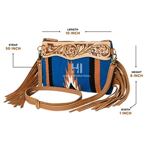 Bolso Bandolera Bohemio Vintage para Mujer, Pequeño y Moderno, de Cuero Genuino Impermeable, con Parche de Piel de Vaca Grabada y Detalle de Manta de Lana - Product Image 3