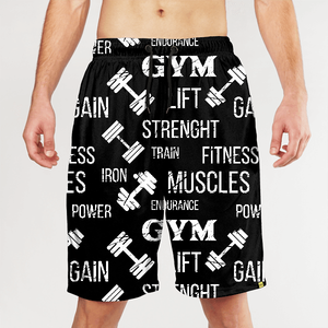 Pantalones Cortos Deportivos para Hombre con Estampado de Mancuernas, Cintura Elástica, Transpirables, para Fitness y Entrenamiento, Diseño en Blanco y Negro - Product Image 1