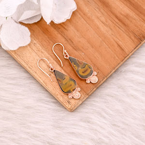 Pendientes de moda al por mayor con gemas de jaspe frutal, chapados en oro rosa, hechos a mano, joyería de diseño, regalo para ella - Product Image 3